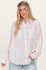 Pink Oversized Striped Button-Up Shirt