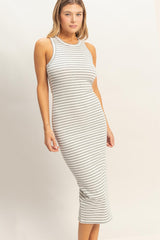 Heather Grey Striped Side Slit Tank Dress