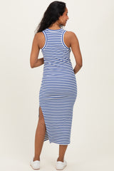 Blue Striped Side Slit Maternity Tank Dress