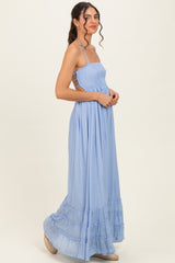 Powder Blue Smocked Halter Open Back Maxi Dress