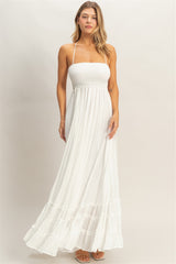 White Smocked Halter Open Back Maxi Dress