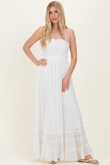 White Smocked Halter Open Back Maxi Dress