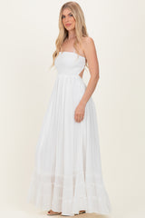 White Smocked Halter Open Back Maxi Dress