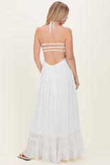 White Smocked Halter Open Back Maxi Dress