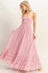 Light Pink Smocked Halter Open Back Maxi Dress