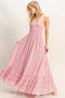 Light Pink Smocked Halter Open Back Maxi Dress
