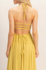 Yellow Smocked Halter Open Back Maxi Dress