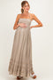 Beige Smocked Halter Open Back Maternity Maxi Dress