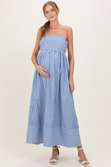 Blue Mixed Stripe Sleeveless Maternity Maxi Dress