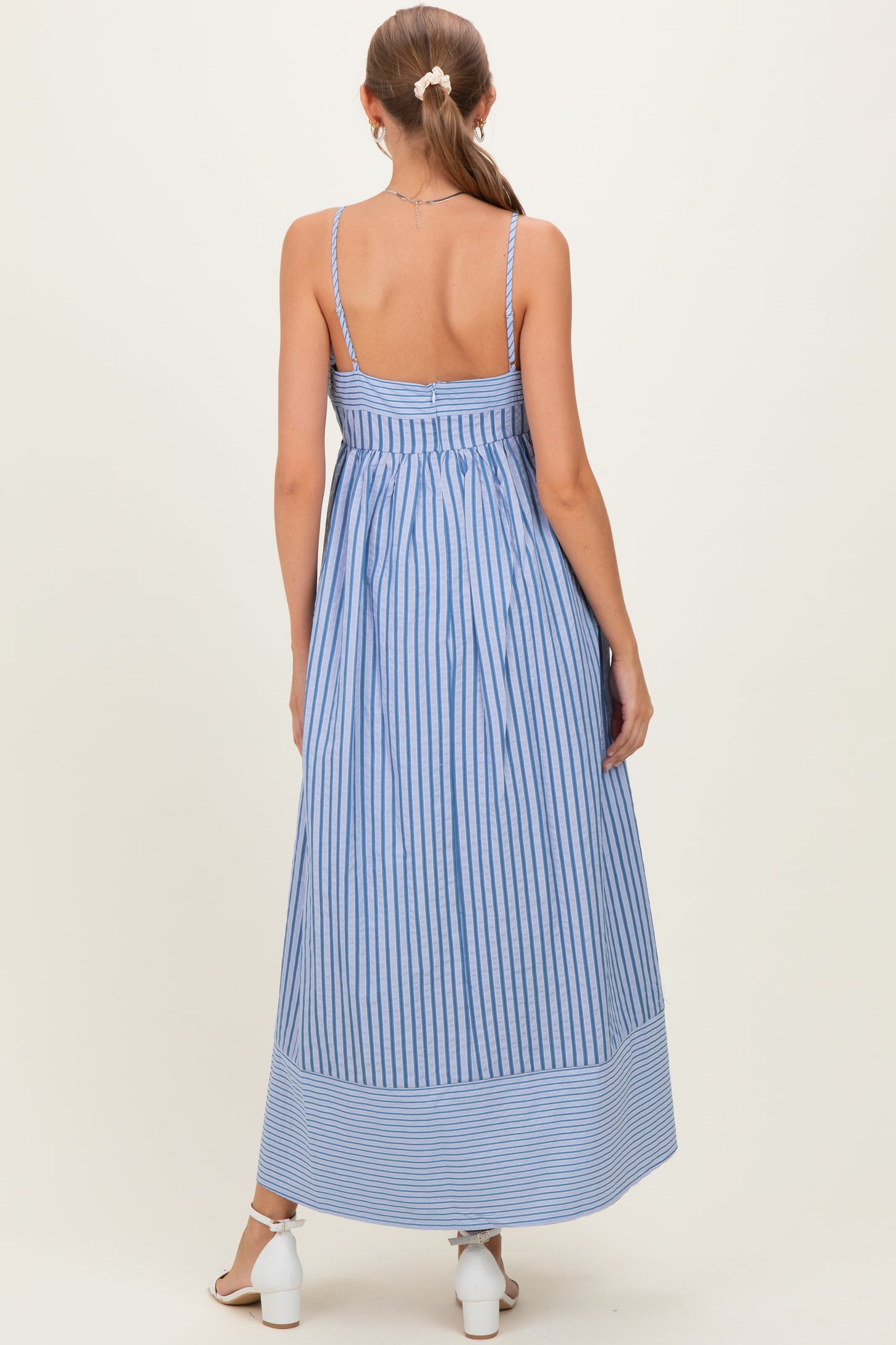 Blue Mixed Stripe Sleeveless Maternity Maxi Dress