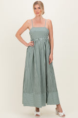 Olive Mixed Stripe Sleeveless Maxi Dress
