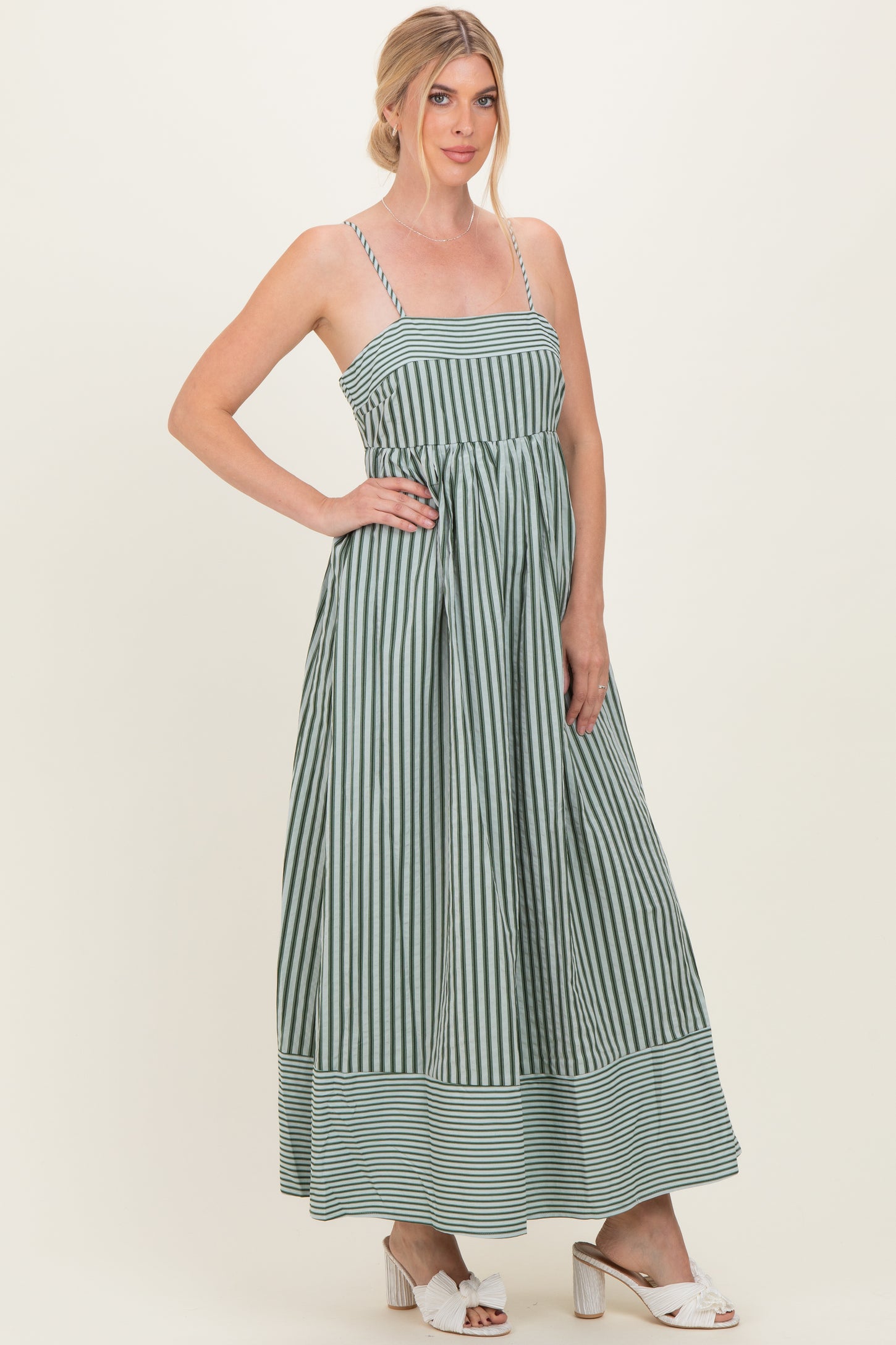 Olive Mixed Stripe Sleeveless Maxi Dress
