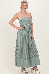 Olive Mixed Stripe Sleeveless Maxi Dress