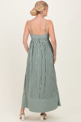 Olive Mixed Stripe Sleeveless Maxi Dress