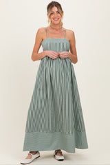 Olive Mixed Stripe Sleeveless Maternity Maxi Dress