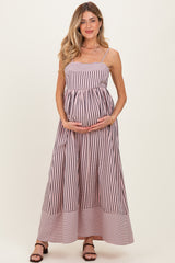Mauve Mixed Stripe Sleeveless Maternity Maxi Dress