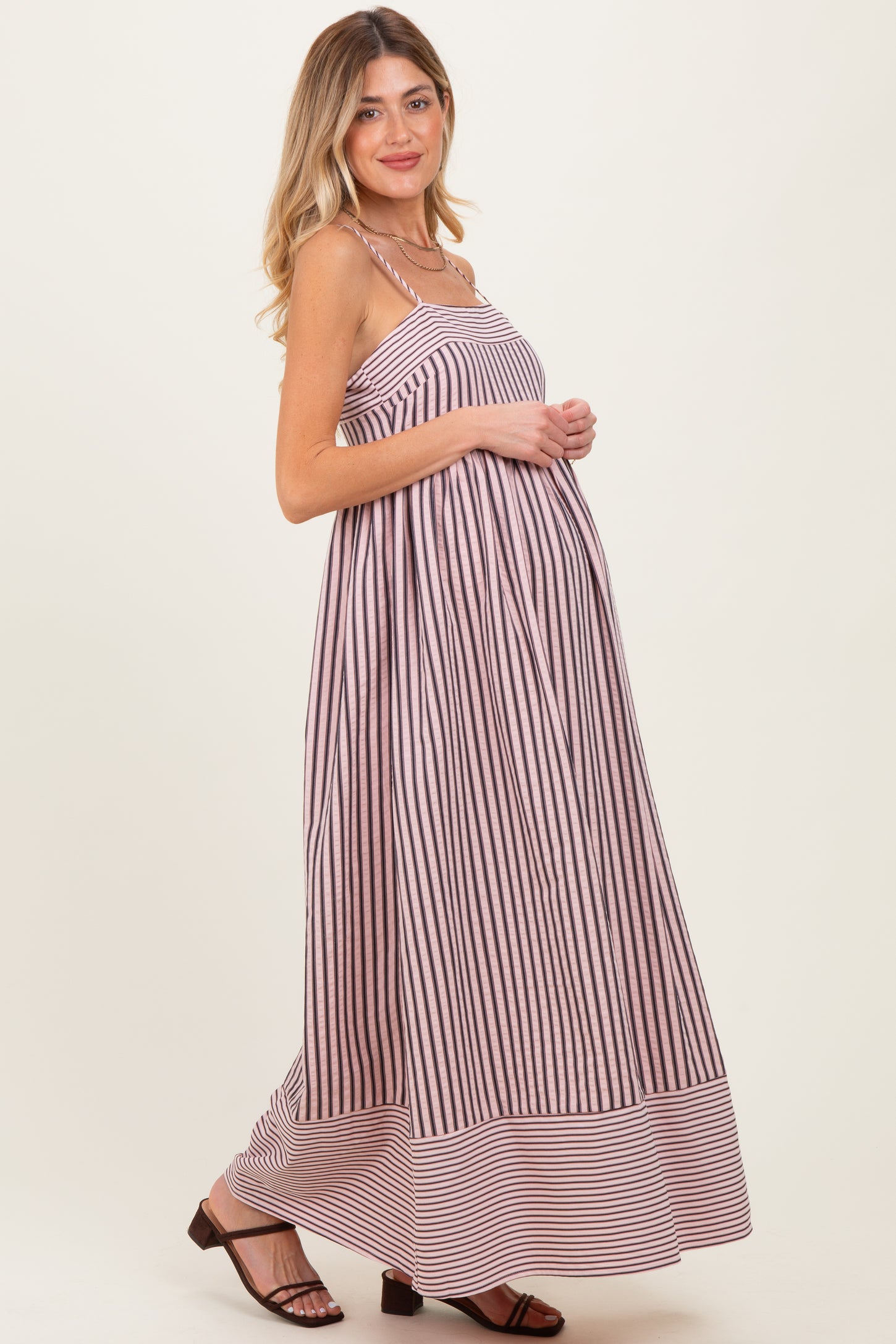Mauve Mixed Stripe Sleeveless Maternity Maxi Dress