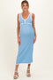 Light Blue Knit Sleeveless Contrast Trim Maternity Maxi Dress