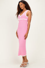 Blush Knit Sleeveless Contrast Trim Maxi Dress