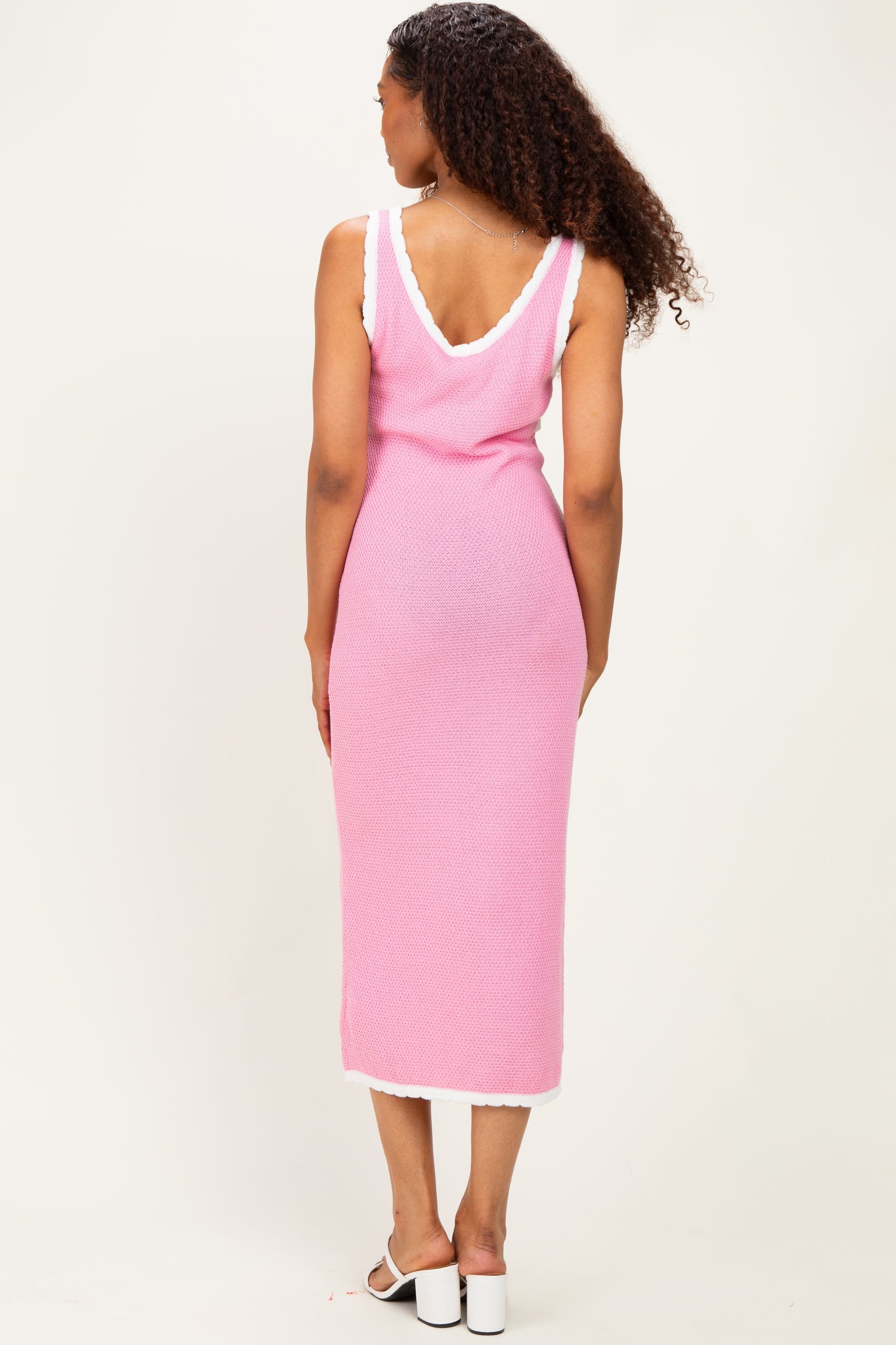 Blush Knit Sleeveless Contrast Trim Maxi Dress