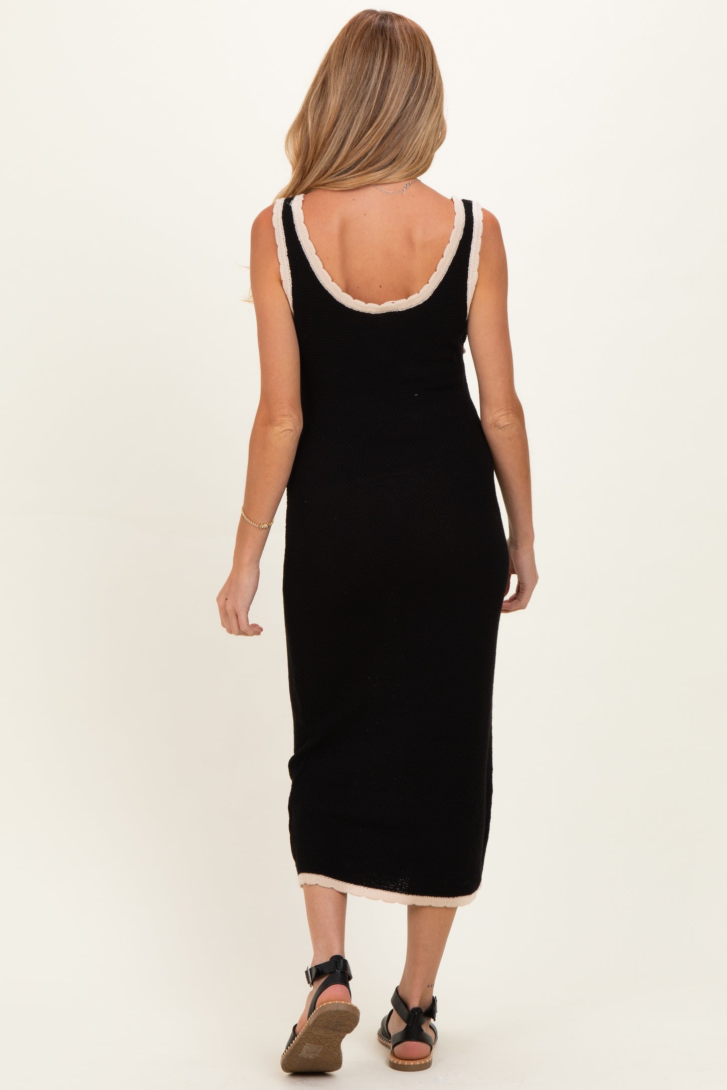 Black Knit Sleeveless Contrast Trim Maternity Maxi Dress