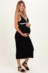 Black Knit Sleeveless Contrast Trim Maternity Maxi Dress