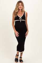Black Knit Sleeveless Contrast Trim Maternity Maxi Dress