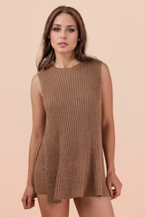 Mocha Knit Sleeveless Top Shorts Set