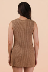 Mocha Knit Sleeveless Top Shorts Set