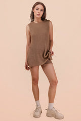 Mocha Knit Sleeveless Top Shorts Set