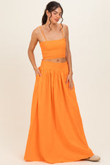Orange Smocked Tank Maxi Skirt Set