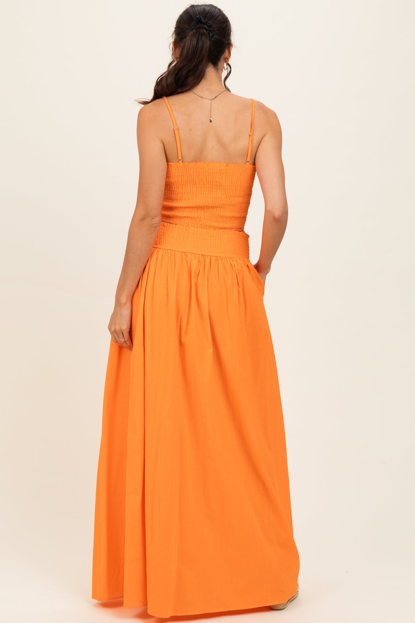 Orange Smocked Tank Maxi Skirt Set