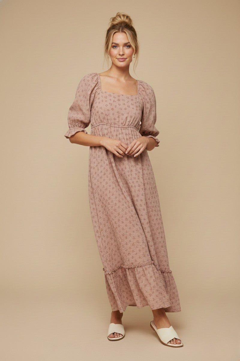 Mauve Floral Square Neck Maternity Maxi Dress
