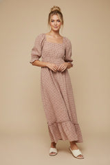 Mauve Floral Square Neck Maternity Maxi Dress