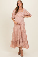 Mauve Floral Square Neck Maternity Maxi Dress