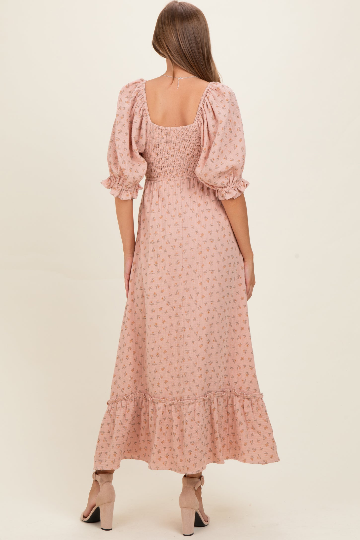 Mauve Floral Square Neck Maternity Maxi Dress