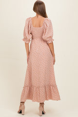 Mauve Floral Square Neck Maternity Maxi Dress
