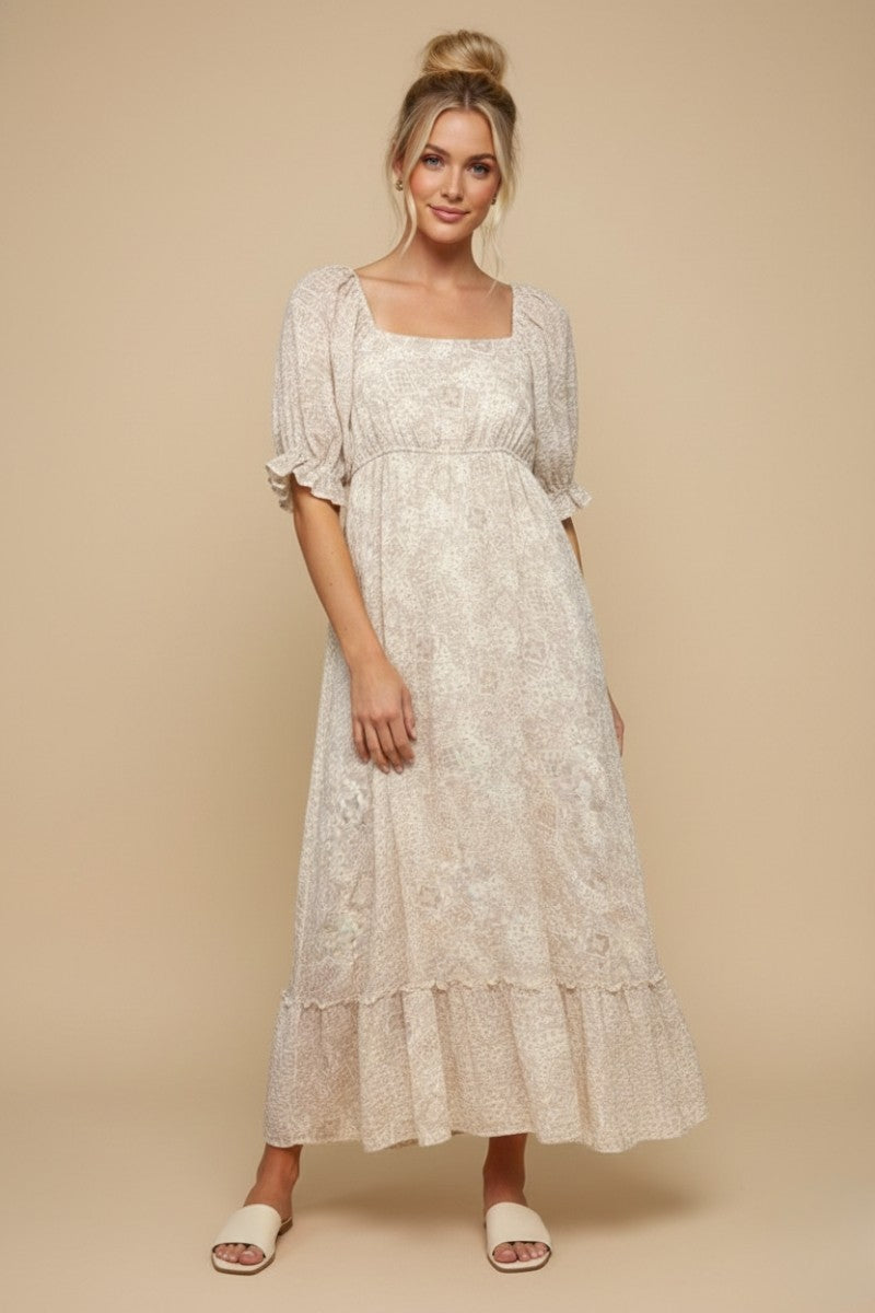Light Pink Paisley Square Neck Maternity Maxi Dress