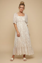Light Pink Paisley Square Neck Maternity Maxi Dress