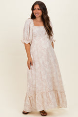Light Pink Paisley Square Neck Maternity Maxi Dress