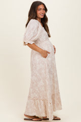 Light Pink Paisley Square Neck Maternity Maxi Dress