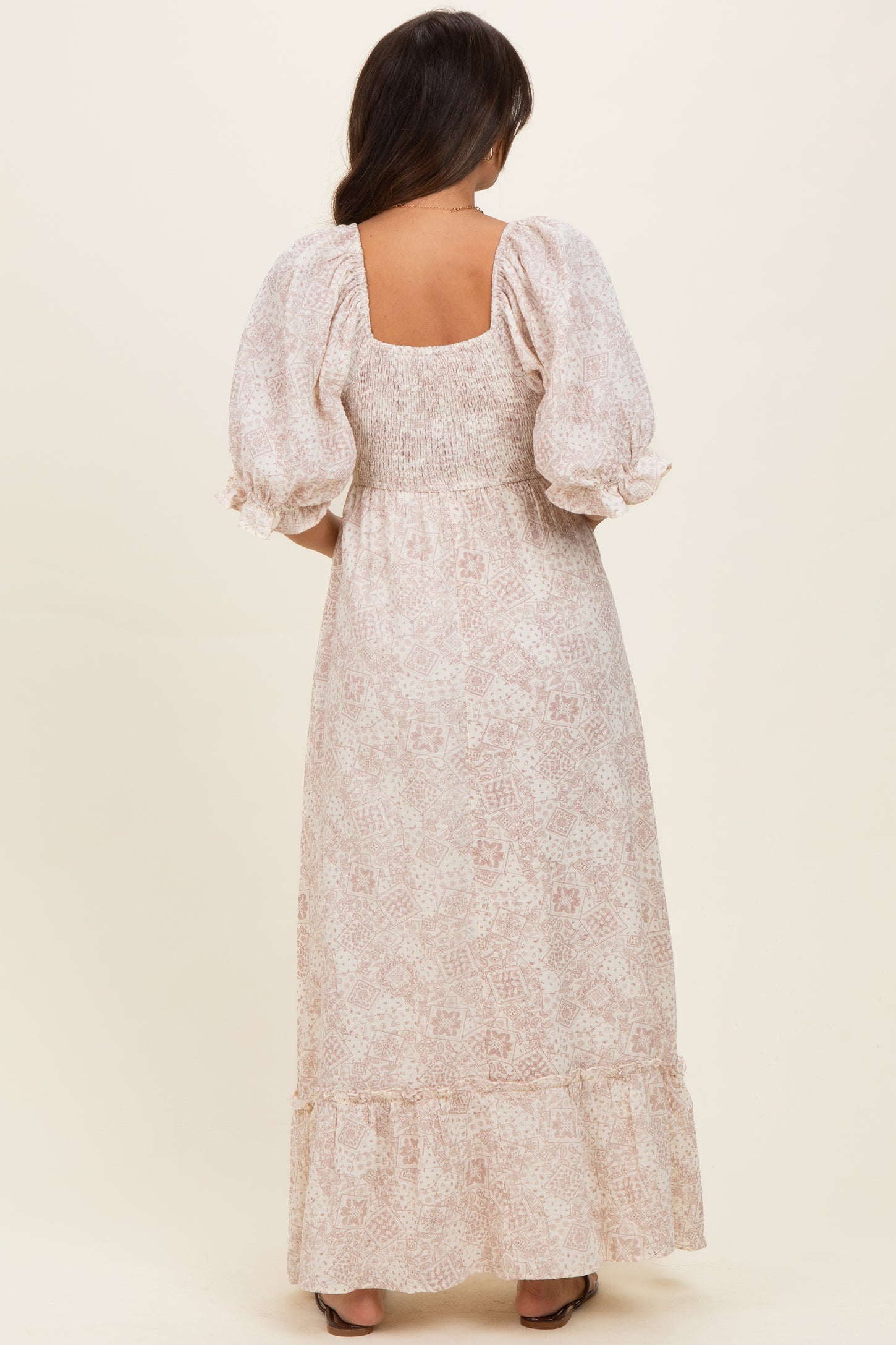 Light Pink Paisley Square Neck Maternity Maxi Dress