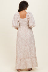 Light Pink Paisley Square Neck Maternity Maxi Dress