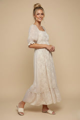 Light Pink Paisley Square Neck Maxi Dress
