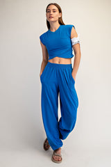 Royal Blue Cropped Tank Pant Maternity Set