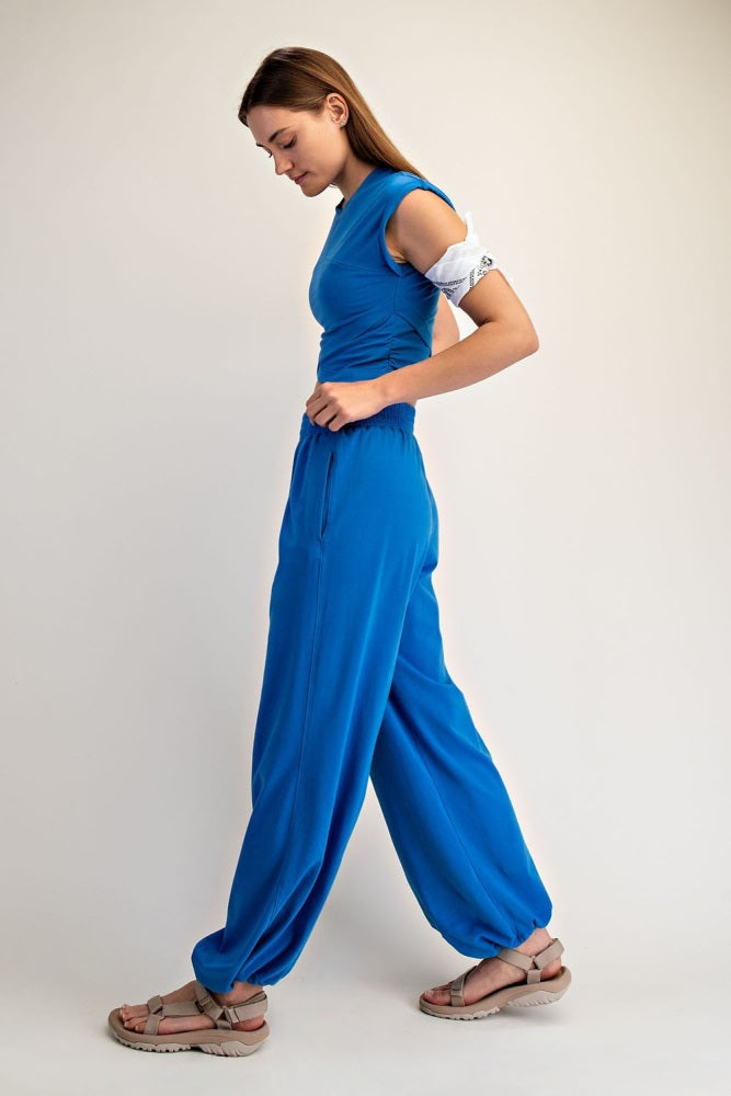 Royal Blue Cropped Tank Pant Set