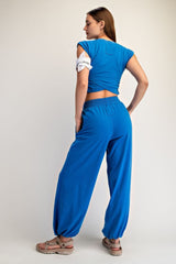 Royal Blue Cropped Tank Pant Set