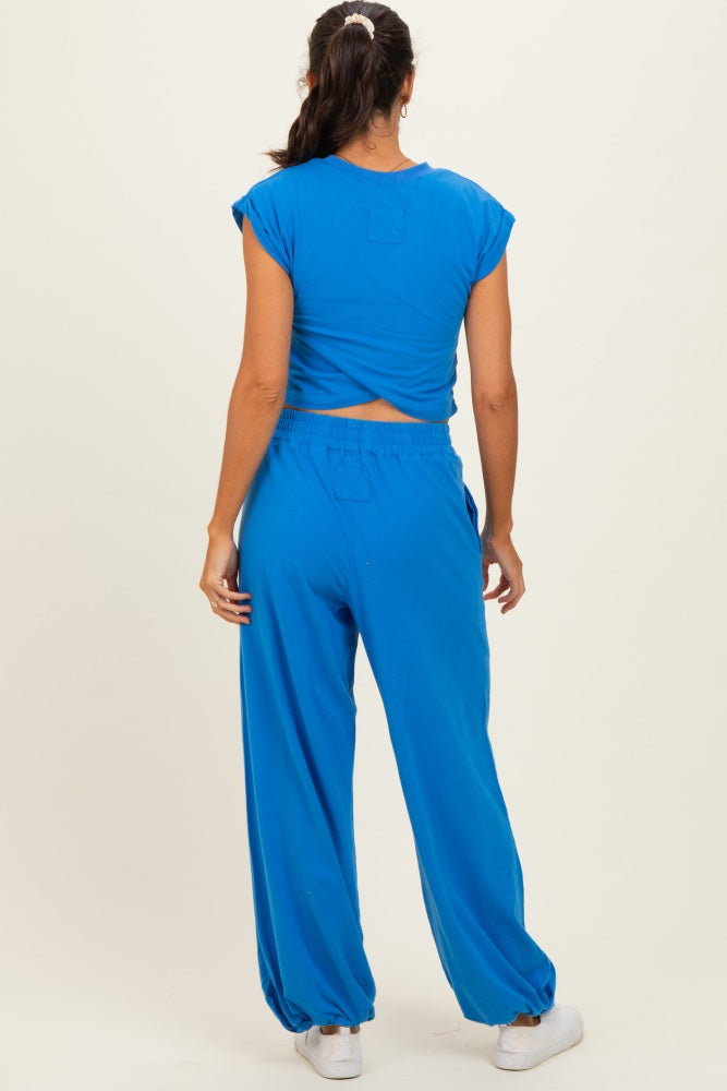 Royal Blue Cropped Tank Pant Set