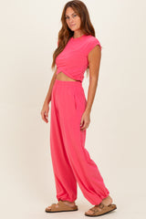 Flamingo Pink Cropped Tank Pant Set