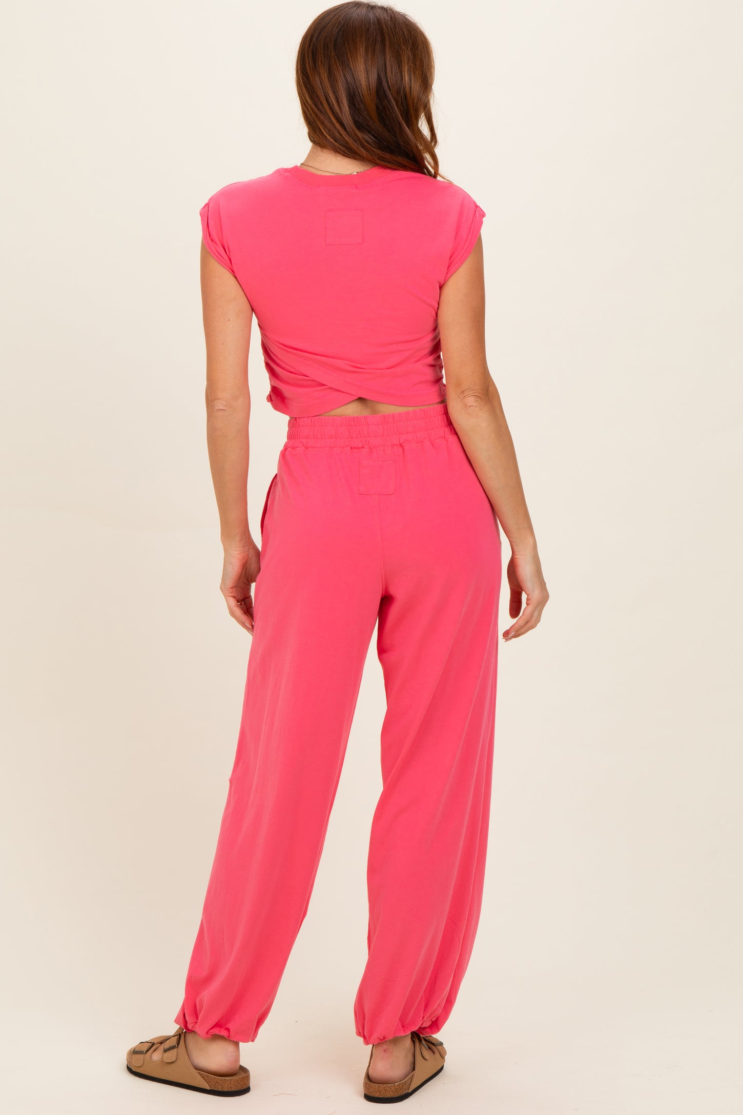 Flamingo Pink Cropped Tank Pant Set